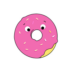 Fototapeta premium Cute Vector of a Happy Pink Donut with Sprinkles and a Bite