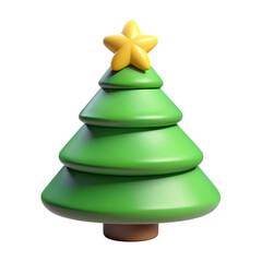 3d icon of a cartoon christmas tree with a yellow star isolated on transparent background