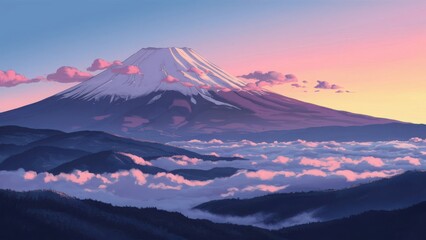 Fototapeta premium Majestic mount fuji shrouded in pink clouds during a serene sunrise