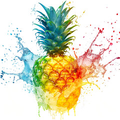 Vibrant pineapple splatter art isolated on transparent background