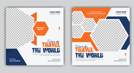 Summer beach Travel Agency Post banner and Traveling vector template design