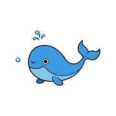 Obraz premium Kawaii Vector of a Smiling Blue Whale with a Water Spout