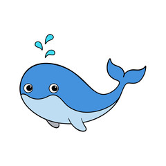Fototapeta premium Kawaii Vector of a Smiling Blue Whale with a Water Spout