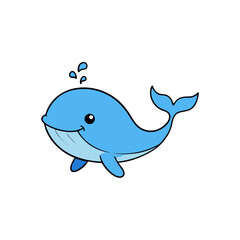 Obraz premium Kawaii Vector of a Smiling Blue Whale with Water Splash