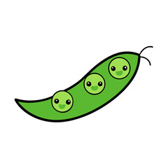 Kawaii Vector of a Smiling Green Pea Pod with Three Peas