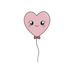 Kawaii Vector of a Smiling Heart Balloon with a String