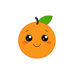 Obraz premium Kawaii Vector of a Smiling Orange with a Leaf and Happy Face