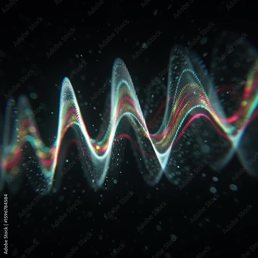 Poster abstract multicolored particle wave on dark background