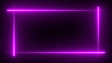 neon rectangular frame. Glowing LED light border. Neon glowing line frame