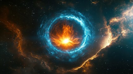 Naklejka premium A Celestial Event Fiery Core within a swirling nebula