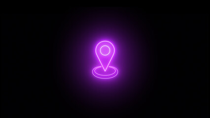 Location neon icon, glowing neon map or location pointer icon on black background.