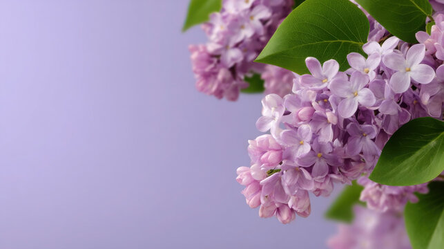 Floral mockup template featuring lilac flowers on a pastel purple background for creative projects and seasonal promotions. empty place for text, copy space, spring flyer background, mother's day, pri