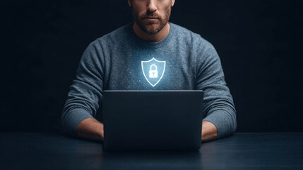 Employee engages with laptop to enhance security awareness training in modern office setting