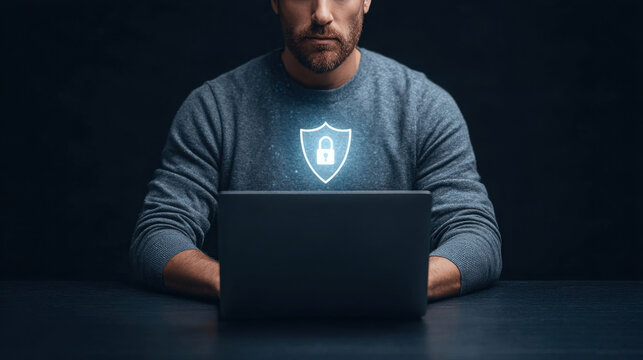 Employee engages with laptop to enhance security awareness training in modern office setting