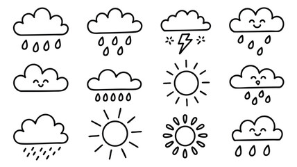 Fototapeta premium Weather Icons: 12 Hand-Drawn Cloud and Sun Symbols