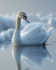 Serene Swan on Icy Lake at Dawn