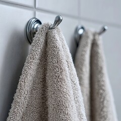 Soft fluffy towel hanging in bathroom 4