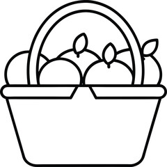 Beach Picnic Basket with Fruits Line Drawing