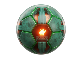 conceptual 3d soccer ball with an olympic-style torch and flame design
