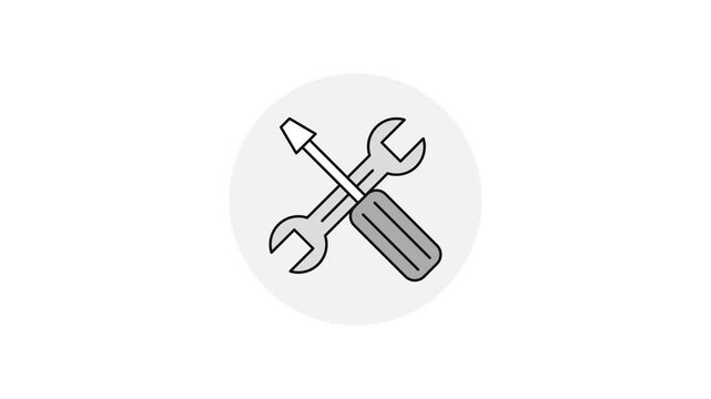 Minimalist vector icon showing a wrench crossed with a screwdriver, representing tools, settings, technical support, and system maintenance tasks.