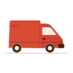 Flat style red delivery van graphic ideal for courier, shipping, logistics, or moving service designs. Vector art