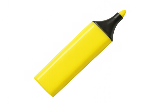 Bright yellow highlighter marker standing out on clear surface, highlighting text with bold, luminous color for document emphasis