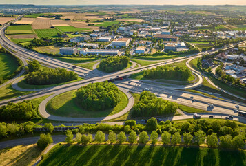 aerial view of Highway intersection Stuttgart North connecting German Highways A81 and B10, Baden...
