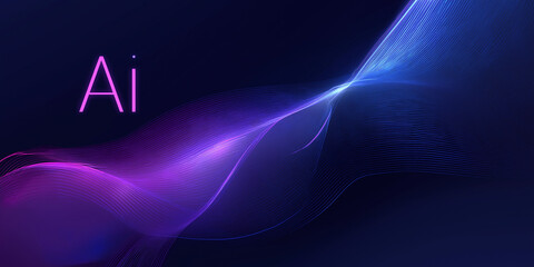 Futuristic AI Logo with smooth curves, purple-blue gradient, on dark navy background featuring subtle light effects and modern design. abstract blue background