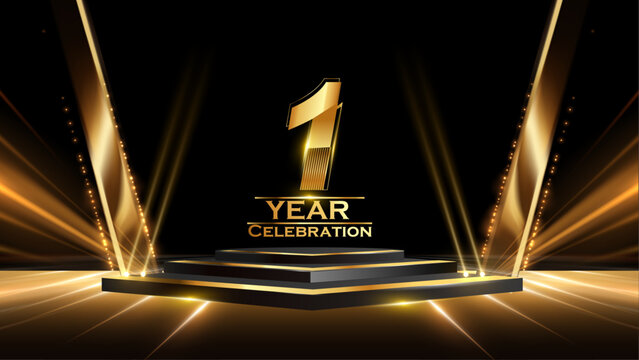 1 Year Celebration Award Background. Recognition Ceremony. Birthday Occation  Achievement. Premium Elegant Graphics. Event Entertainment Spot Light Hollywood Template  Luxury Premium Corporate. 