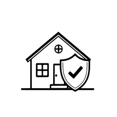 Fototapeta premium Home Security: Line Art Illustration of a House Protected by a Shield
