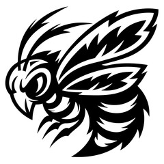 Striking Black and White Hornet Illustration with Dynamic Motion