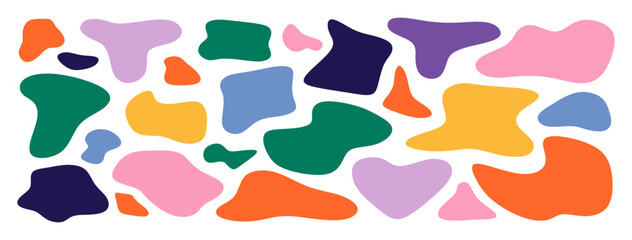Set of colorful abstract liquid organic shapes. Colorful simple freeform, asymmetric blob, irregular form collection. Random deformed abstract figures isolated. Graphic design elements. Flat vector