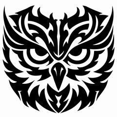 Striking Owl Head Mascot with Tribal Art Design, Vector Graphic