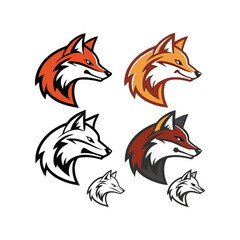 Set of cute cartoon fox and wolf animal vector illustrations with orange and gray colors