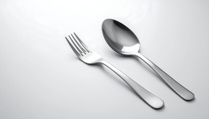 Silver fork and spoon on a white background