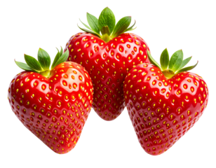  Three Heart-Shaped Strawberries in Diagonal Layout, Varying Sizes, Isolated