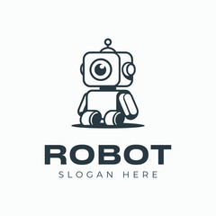 Minimal One Eye Robot logo, Unique logo, Modern logo