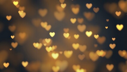 Golden Heart Bokeh Lights Floating on a Dark Background Create a Romantic and Dreamy Atmosphere Perfect for Valentine's Day and Wedding Concepts