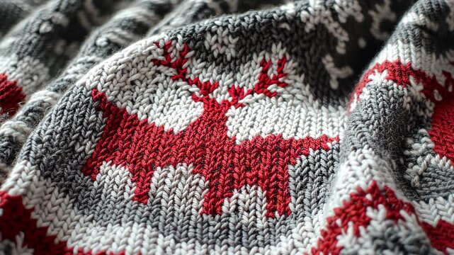 Red and White Knitted Blanket Close Up