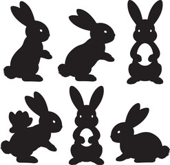 Fototapeta premium Black bunny silhouettes with eggs rabbit white