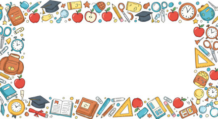 Photo of a vibrant frame with schoolthemed doodles creates a playful and educational background isolated on transparent background