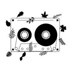 Abstract Hand Drawn Classic Tape Old Cassette Doodle Concept Vector Design Outline Style On White Background Isolated Outline Music, Sound, Audio, Relax