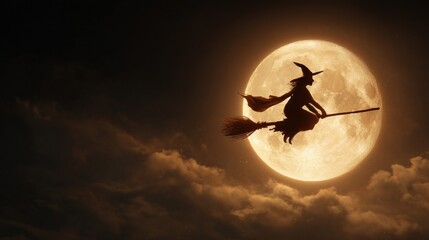 Witch flying on a broom at night (1)
