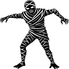 A spooky mummy with arms outstretched isolated on white background