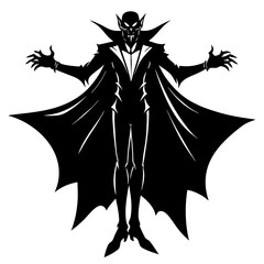 A menacing vampire with outstretched arms and a flowing cape