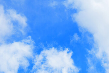Blue sky with white fluffy clouds in bright daylight captured for weather concept nature background...