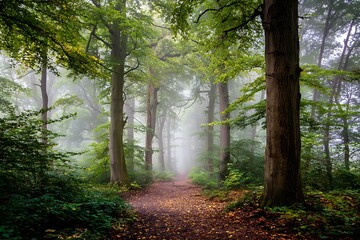 Obraz premium misty forest early in the morning 