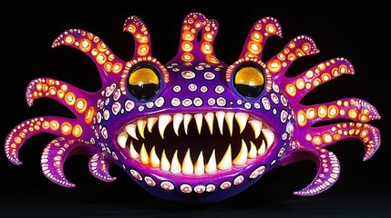 Fototapeta premium Purple And Orange Glowing Fantasy Beast With Sharp Teeth