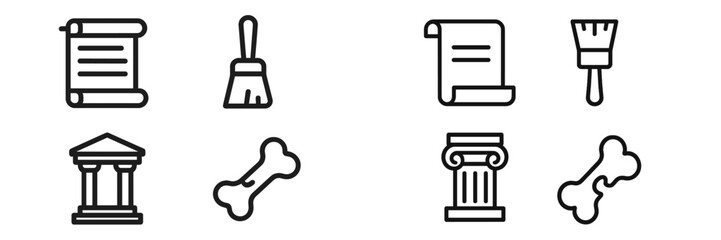 Icons representing history, preservation, and restoration tools for cultural monuments and artifacts