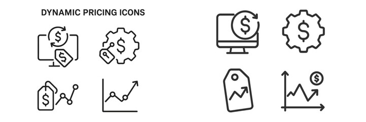 Dynamic pricing icons representing financial concepts and data visualization in a digital environment